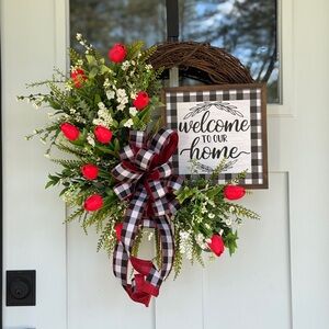 Red Tulip Welcome To Our Home Wreath